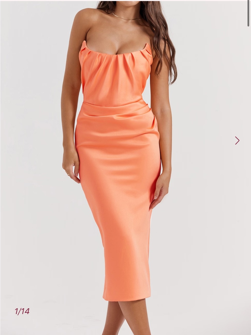 House of CB Coral Strapless Satin Midi